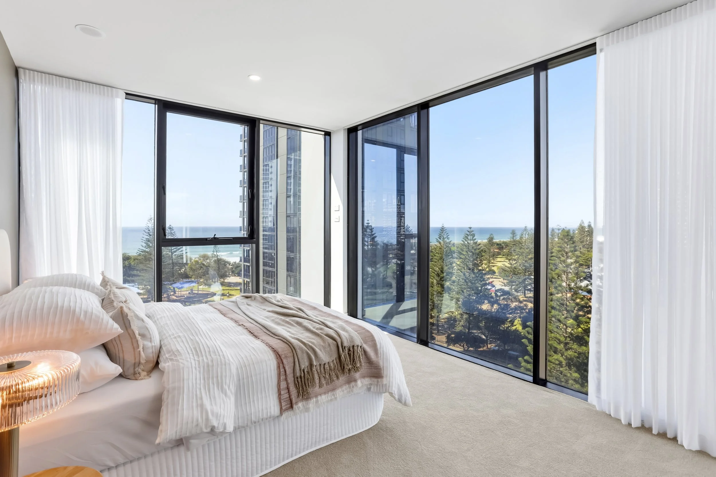 Dual wall window bedroom with view