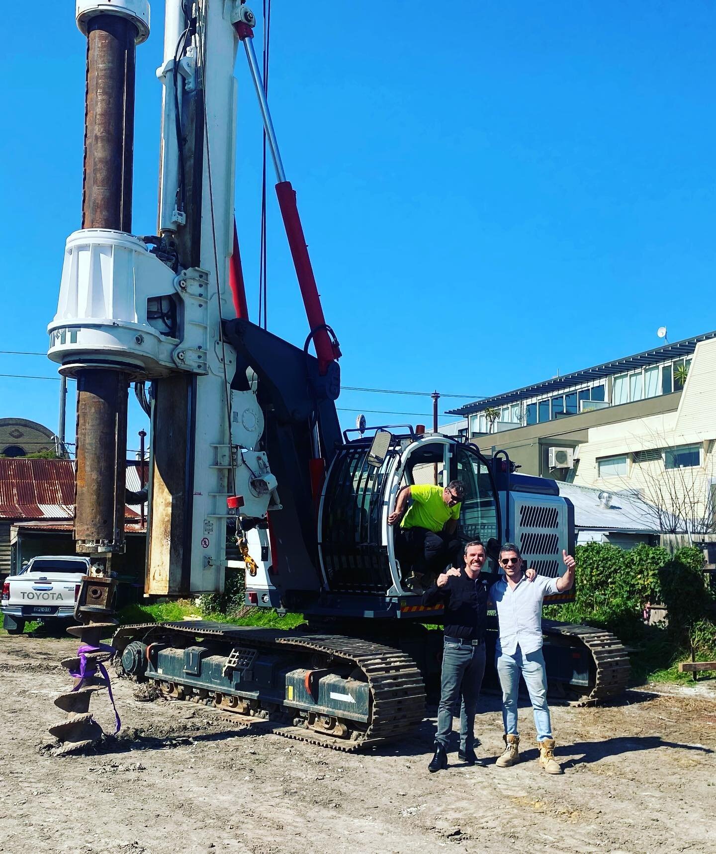 Fresh off the truck from Sydney &amp; straight into the rock at Richmond!  Day one with our own piling division &amp; loan rig delivered by @terraquip_drilling_equipment while our new one is shipped from Italy !! With 9 basement retention systems boo