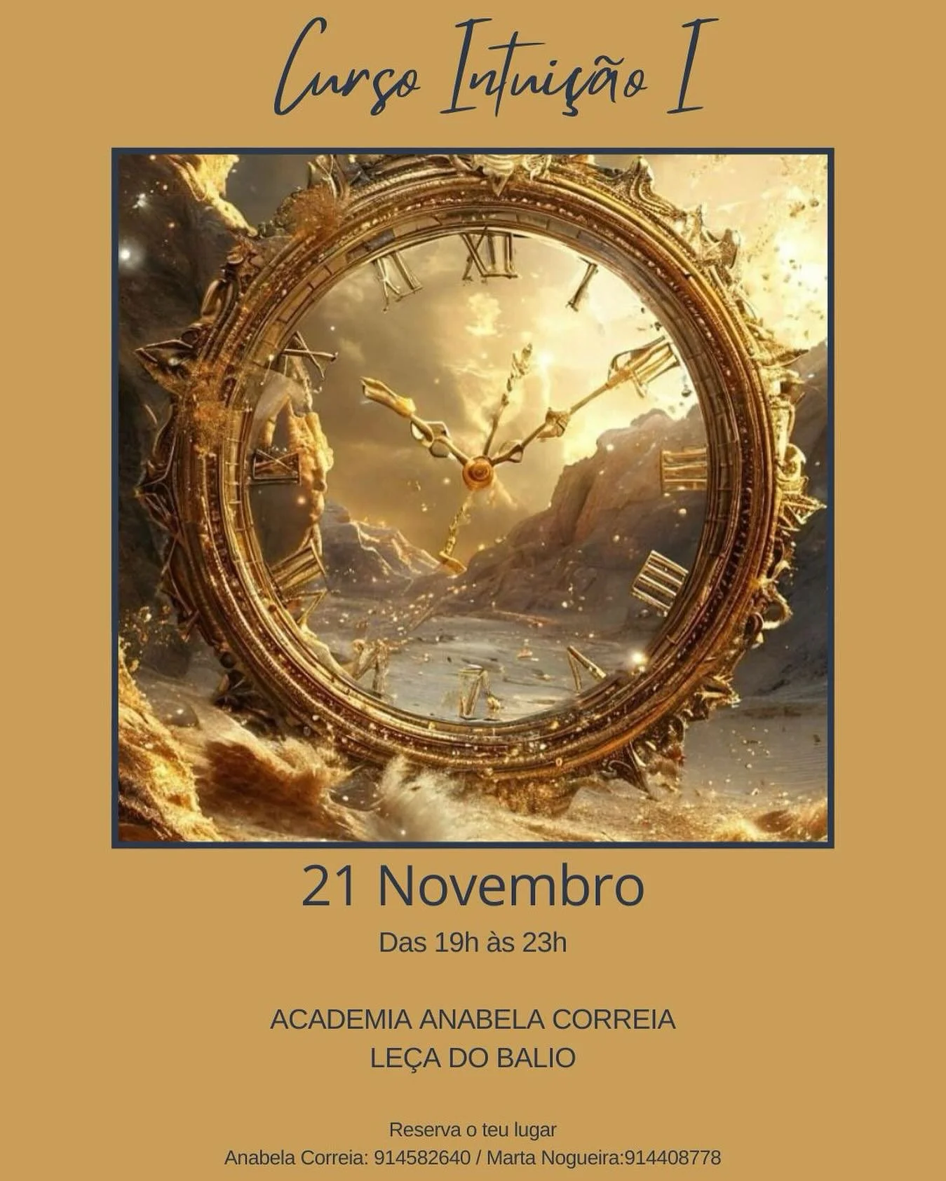 ✨ Curso de Intui&ccedil;&atilde;o ✨

Um percurso de desenvolvimento pessoal e espiritual que ajuda os participantes a:
&bull; Reconectar-se com a sua ess&ecirc;ncia
&bull; Aprender a escutar e confiar na voz interior
&bull; Despertar a sensibilidade 