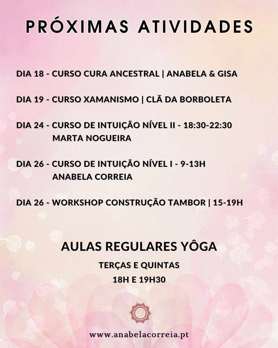 Agenda de abril✨
 
#yoga #intuicao #xamanismo #curaancestral #desenvolvimentopessoal📚