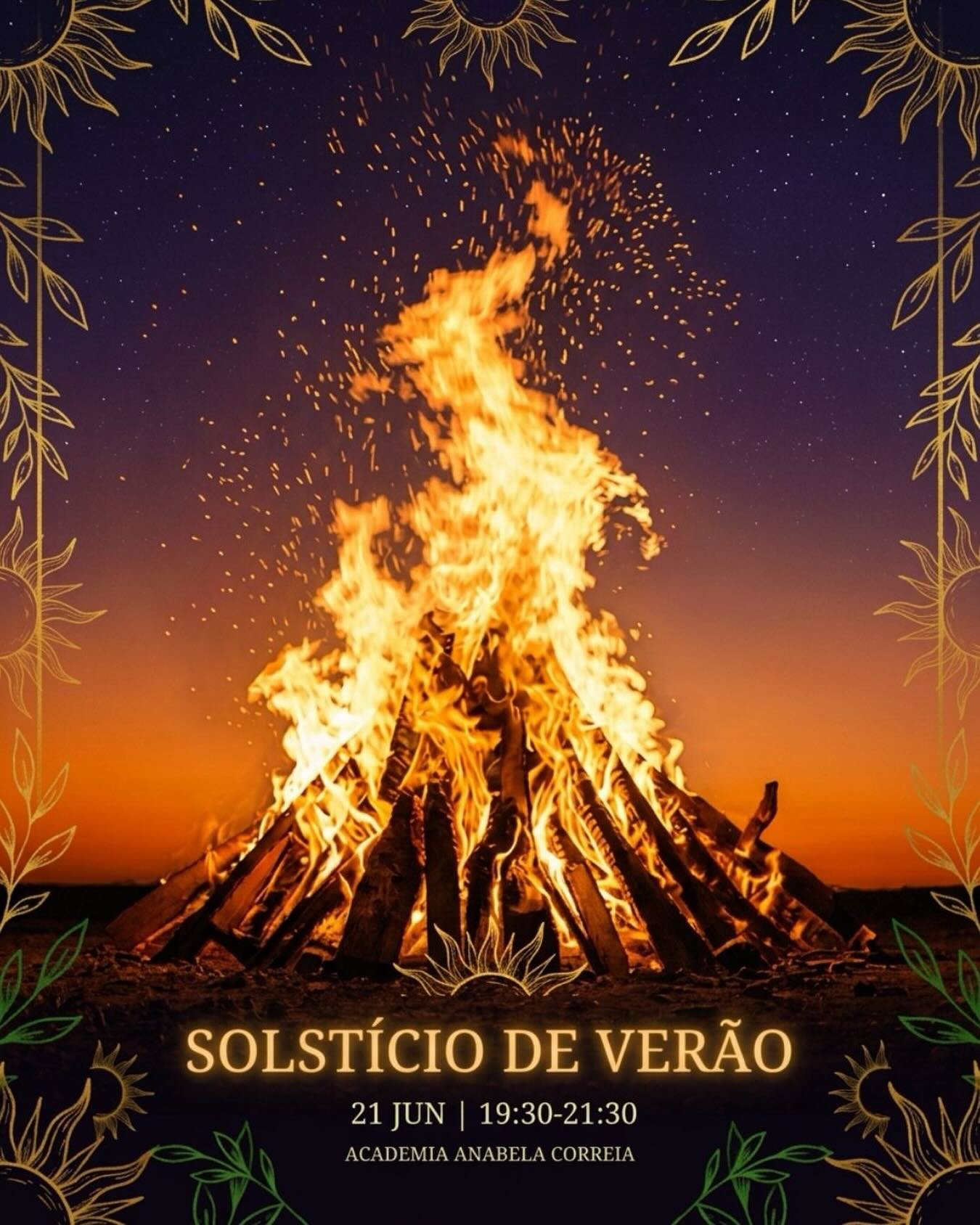 ☀️ Solst&iacute;cio de Ver&atilde;o 
🔥 Roda de Fogo 

A academia abre portas para este encontro junto &agrave; fogueira 🔥 

No auge da luz, quando o Sol permanece no seu maior dia, abrimos um c&iacute;rculo para honrar o fogo que vive dentro e fora