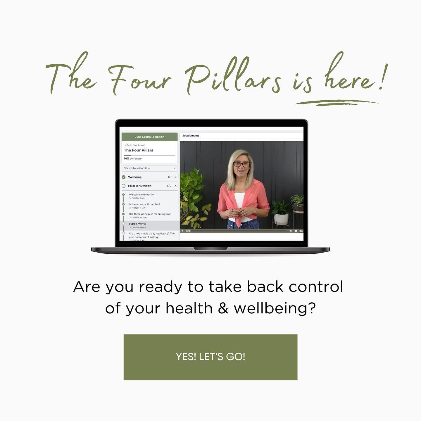 THE FOUR PILLARS IS LIVE
The Ultimate Guide to Optimising your Health. 
If you&rsquo;ve ever felt overwhelmed by the conflicting advice about what it really means to optimise your health, you&rsquo;re not alone.
Over four weeks, this online course wi