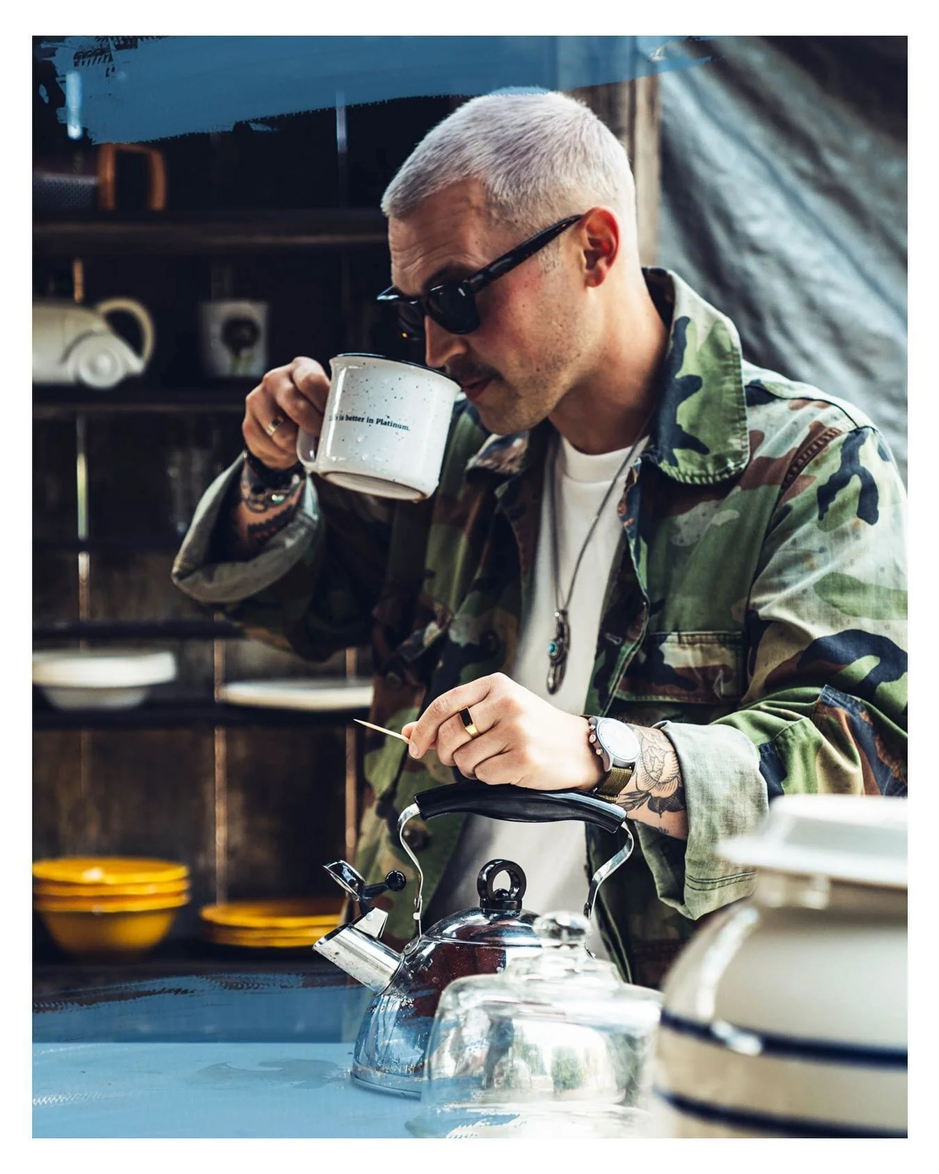 Grabbing a quick drink, then it&rsquo;s time to enjoy the long weekend! Get 30% off everything on the site today through Monday. 

*Discount auto applied at checkout*

____________

📸: @cend_it 

#camouflage #vintagestyle #vintagemilitary #vintagecl