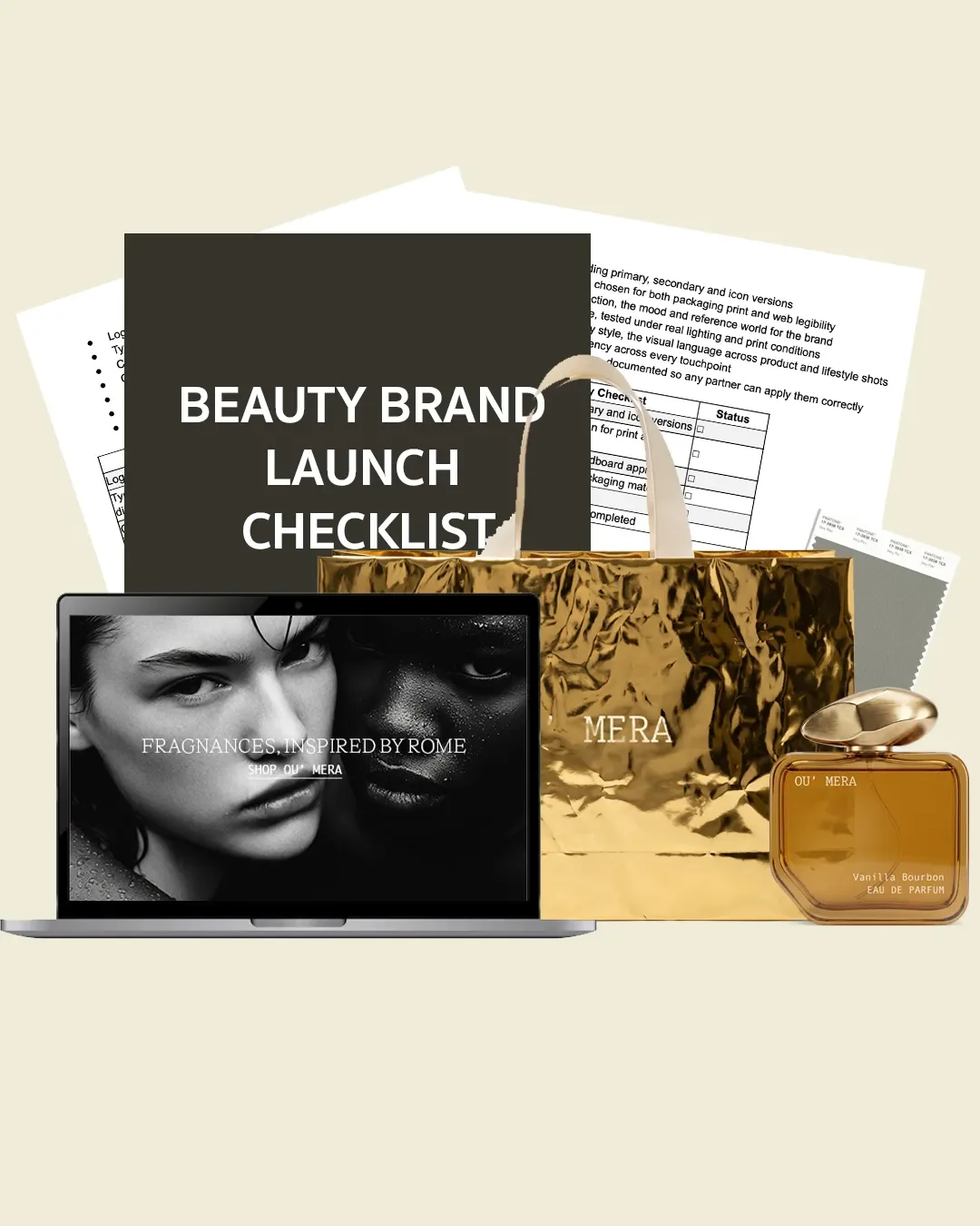 Beauty brand launch checklist with branding, packaging and digital touchpoints planned together.