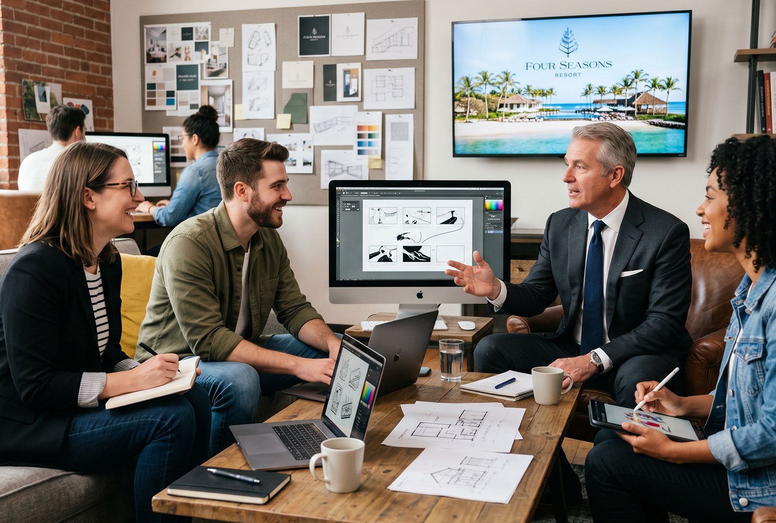 Discussing happening on hospitality branding project