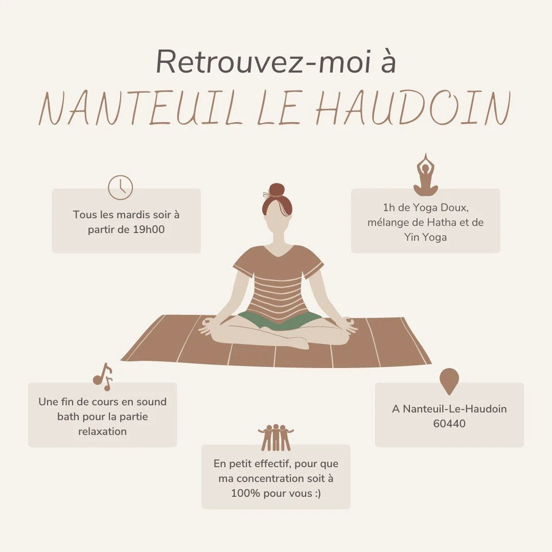 Grande nouvelle 🥳

Retrouvez-moi &agrave; partir du 8 novembre prochain, puis tous les mardis soir de 19h00 &agrave; 20h00 &agrave; Nanteuil le Haudouin 😍

Je vous propose 1h de Yoga doux o&ugrave; je m&eacute;lange deux pratiques ch&egrave;res &ag