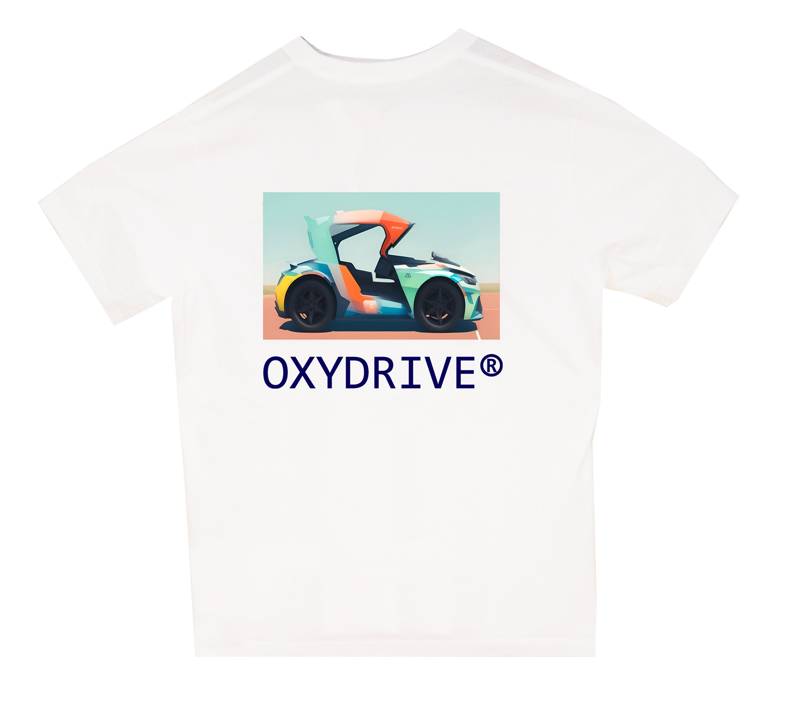 OXYDRIVE eQuadricycle AI T-Shirt White Back Colourful Art Design.jpg