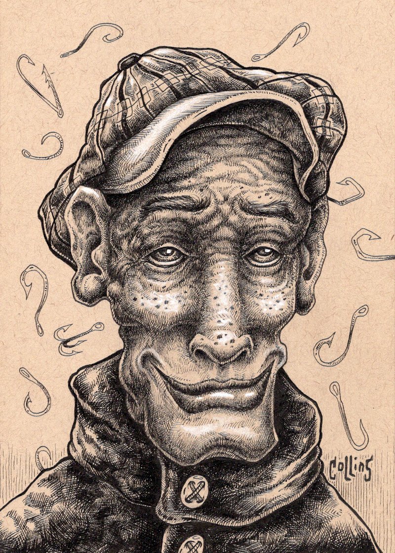 Fish Hooks Original Ink Drawing by Bryan Collins Art — Bryan