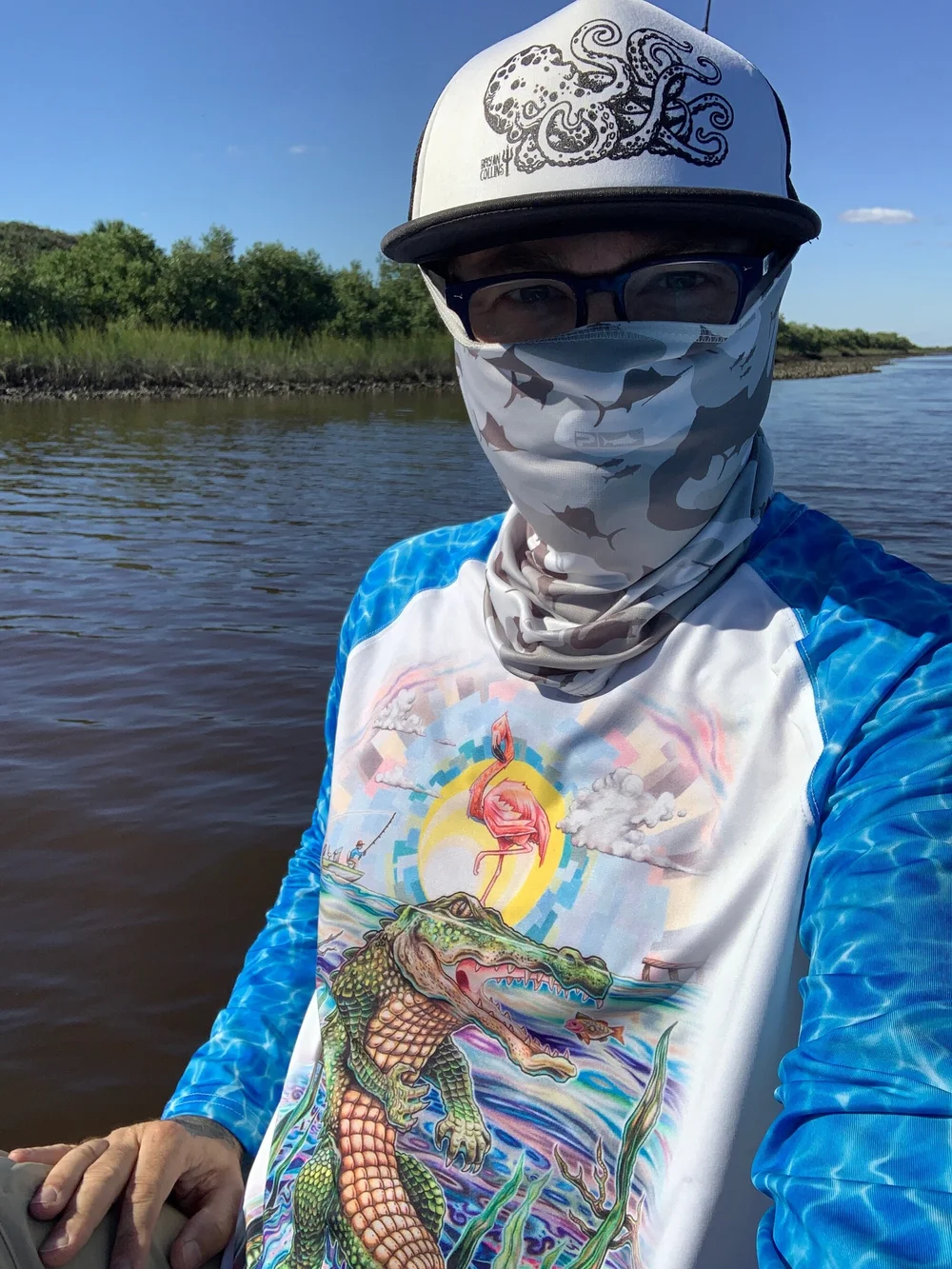 Alligator Flamingo UPF 50 Fishing Shirt by Bryan Collins Art
