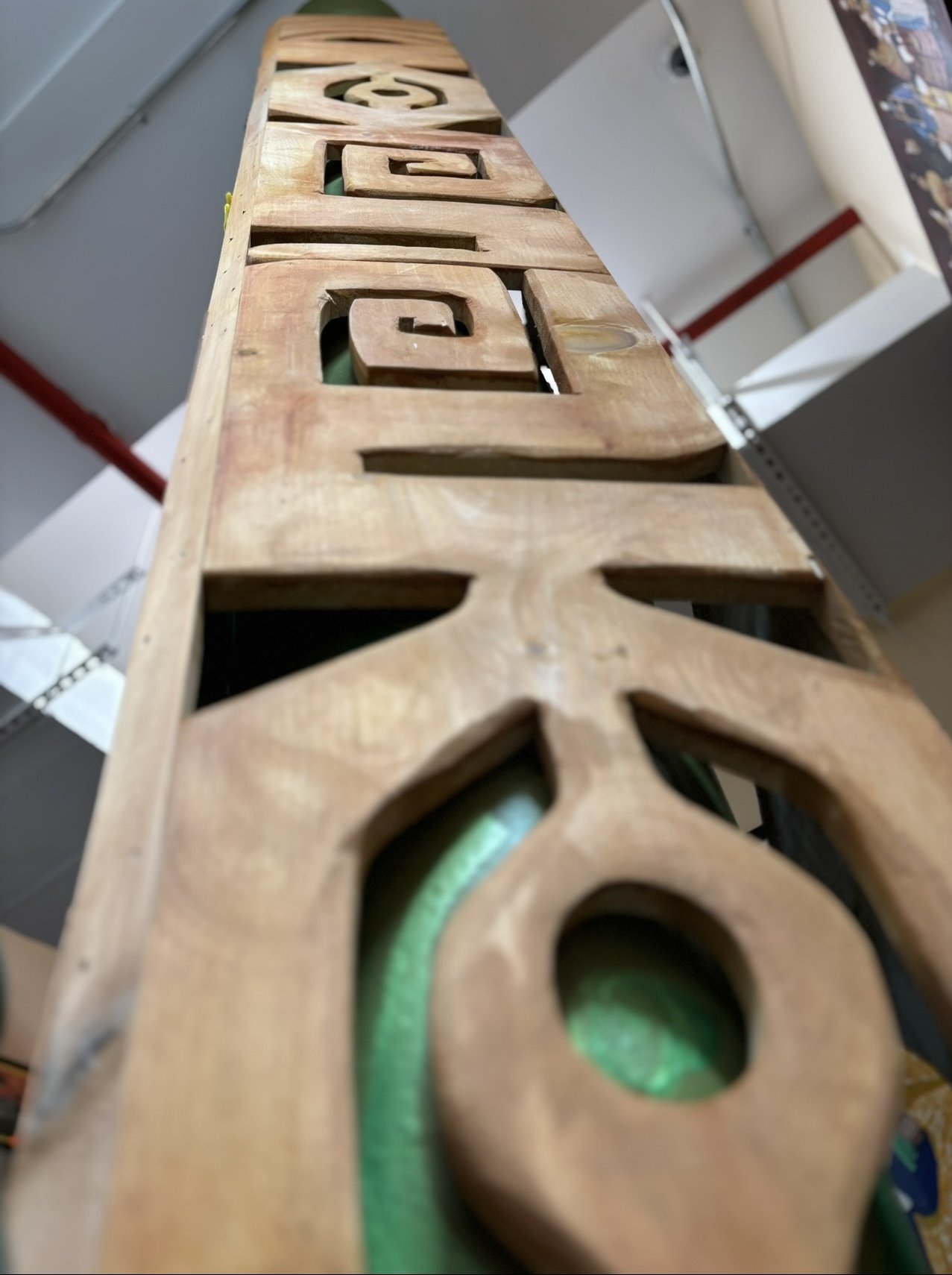 4 Realms, A totem sculpture, Wood & glass, 10ft