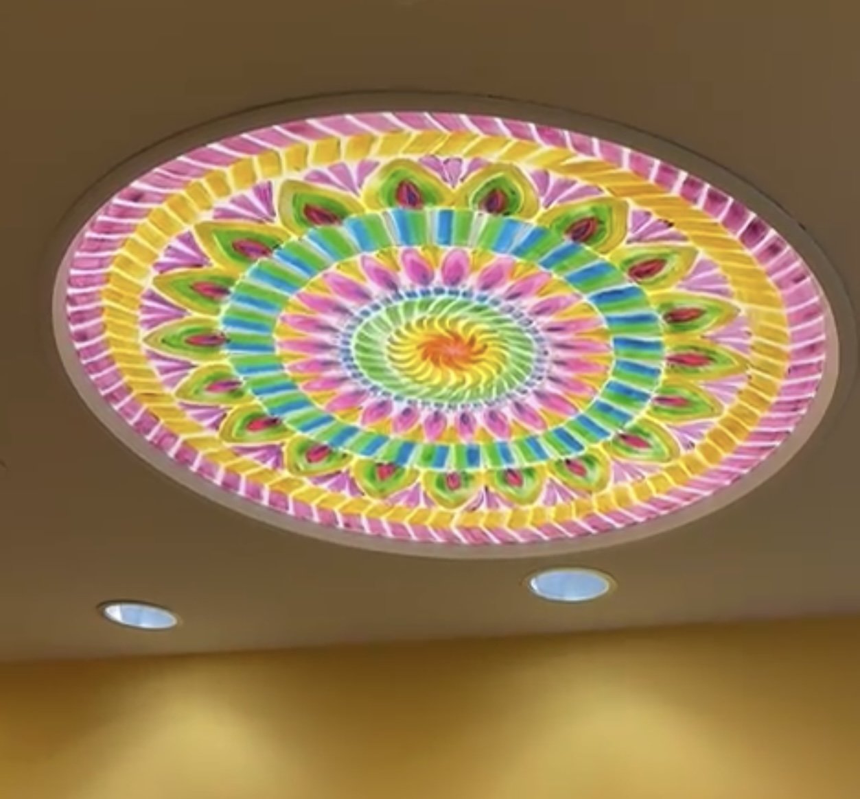 Illuminated Mandalas installation series, Painted glass, 4 ft.
