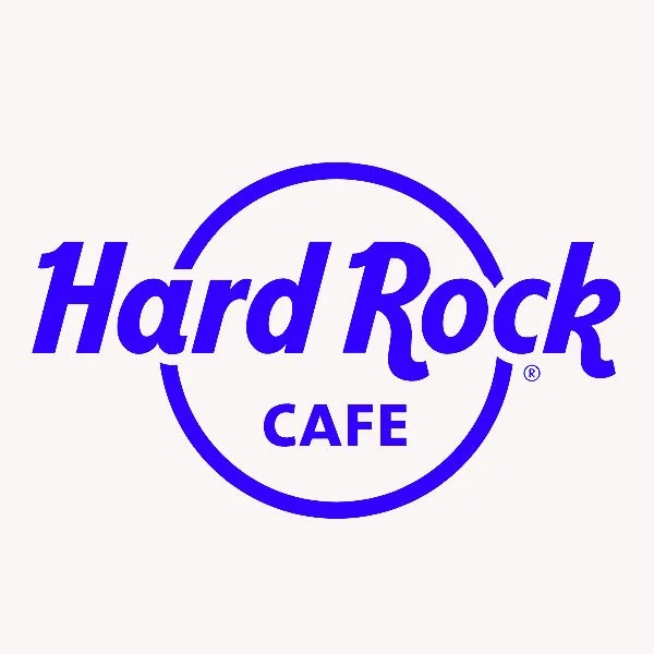Hard Rock Café Logo in Blau auf weißem Hintergrund