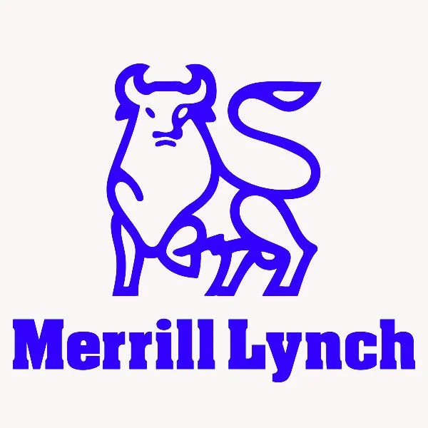 Das Bild zeigt ein stilisiertes blauen Bullen mit dem Text 'Merrill Lynch' darunter.