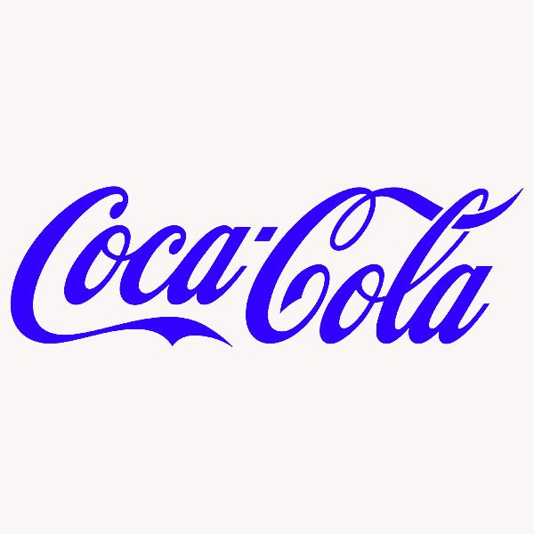 Das Bild zeigt das Coca-Cola-Logo in blauer Schrift auf weißem Hintergrund.