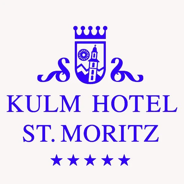 Logo des Kulm Hotels St. Moritz mit Wappen, Name und Vier-Sterne-Bewertung.