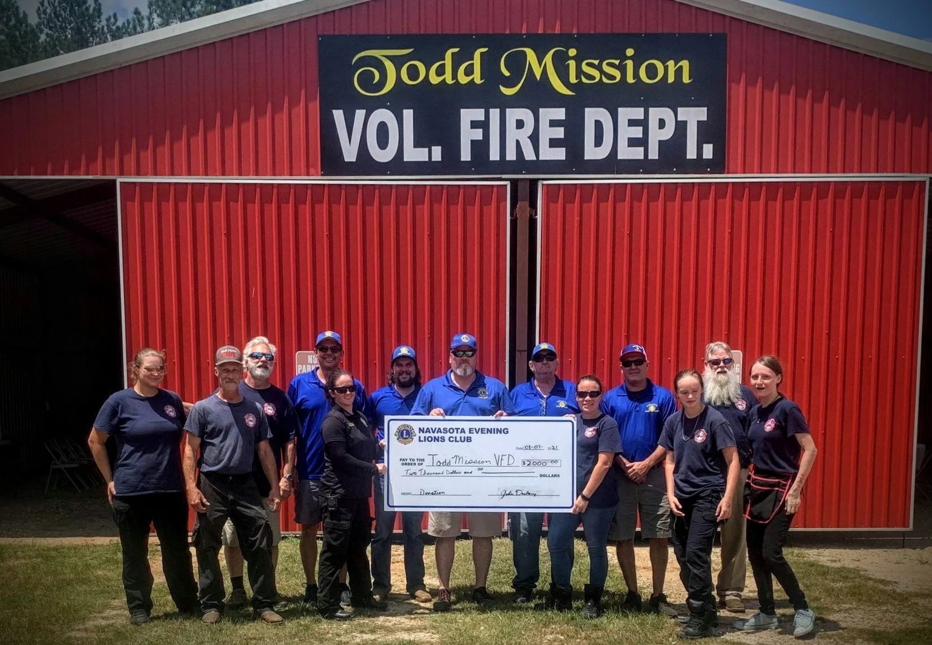 Donation to the Todd Mission Volunteer Fire Department