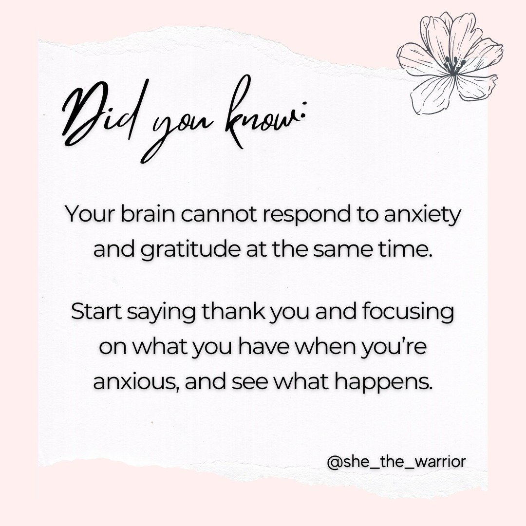 📣If you&rsquo;re feeling anxious, take a deep breath, put your hand on your heart, and start thinking of things (big and small!) you&rsquo;re grateful for in your life.

Friends. 
Family.
The weather.
Having cream for your coffee this morning.
Your 