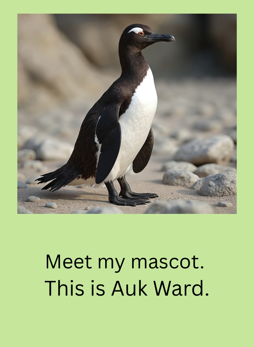 Auk Ward -- the mascot for Auk Yeah! cards.