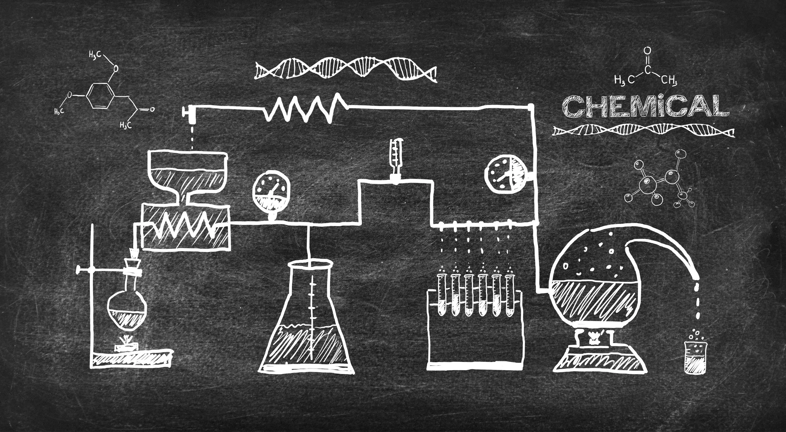 Chalkboard image of chemistry process