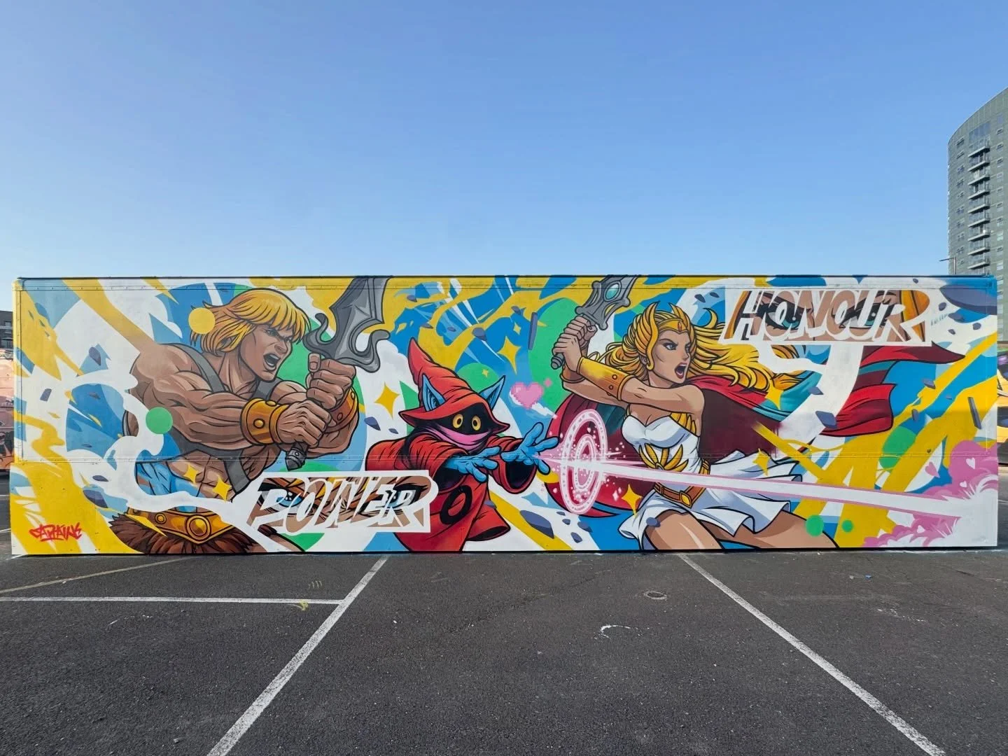 BY THE POWER &amp; FOR THE HONOUR OF GRAYSKULL

Final shots my new piece at @stratford_junction celebrating my love of nostalgia and Masters of the Universe.

As a massive fan of He-man and the Masters of the Universe I painted this as a fan tribute 