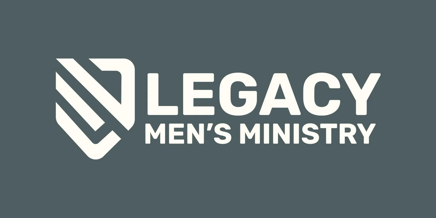 Legacy Men's Ministry logo with a stylized 'L' with diagonal lines and the text 'Legacy Men's Ministry' in white on a dark background.