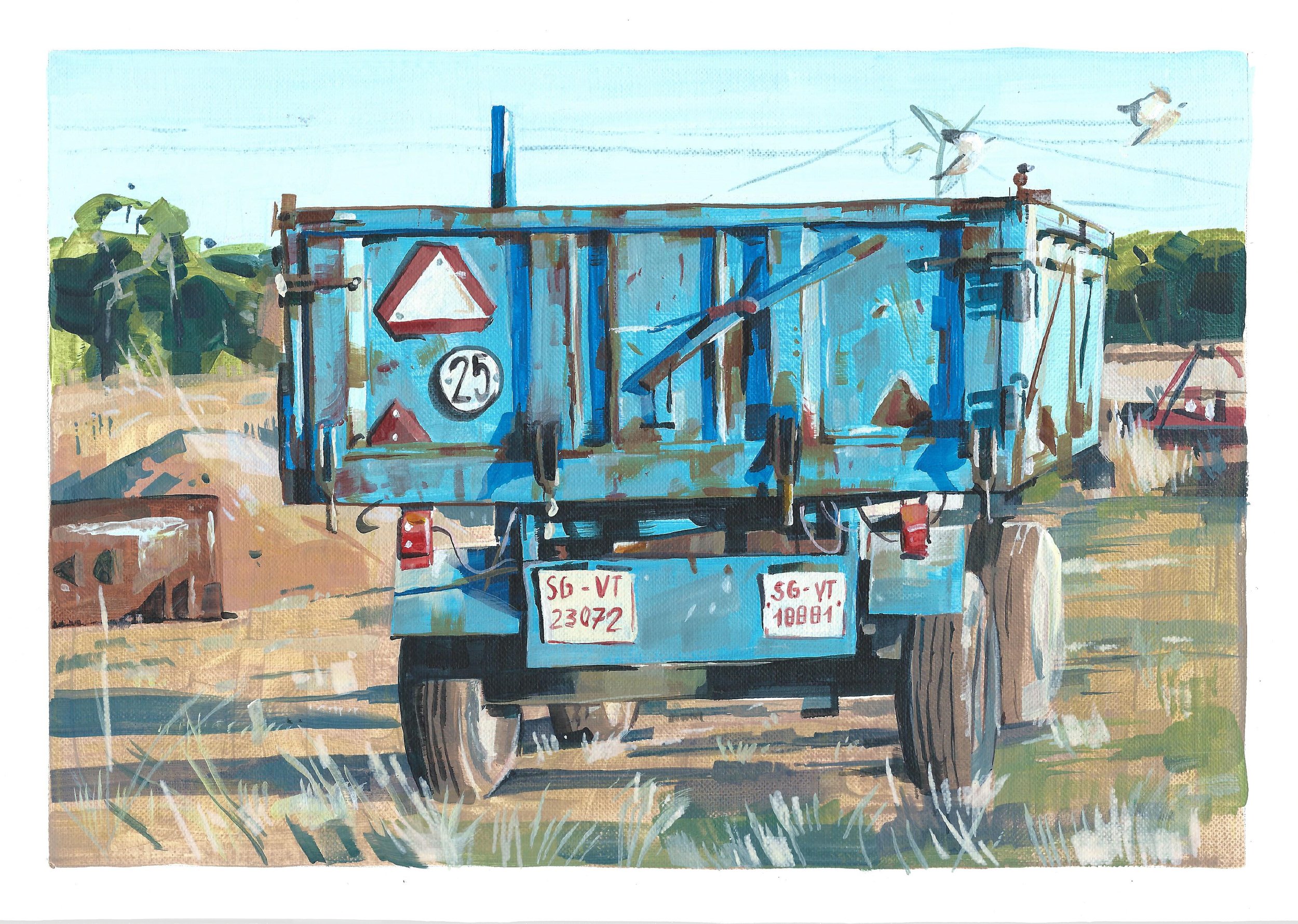 Remolque azul. Acrílico sobre papel, 29'5x21 cm VENDIDA
