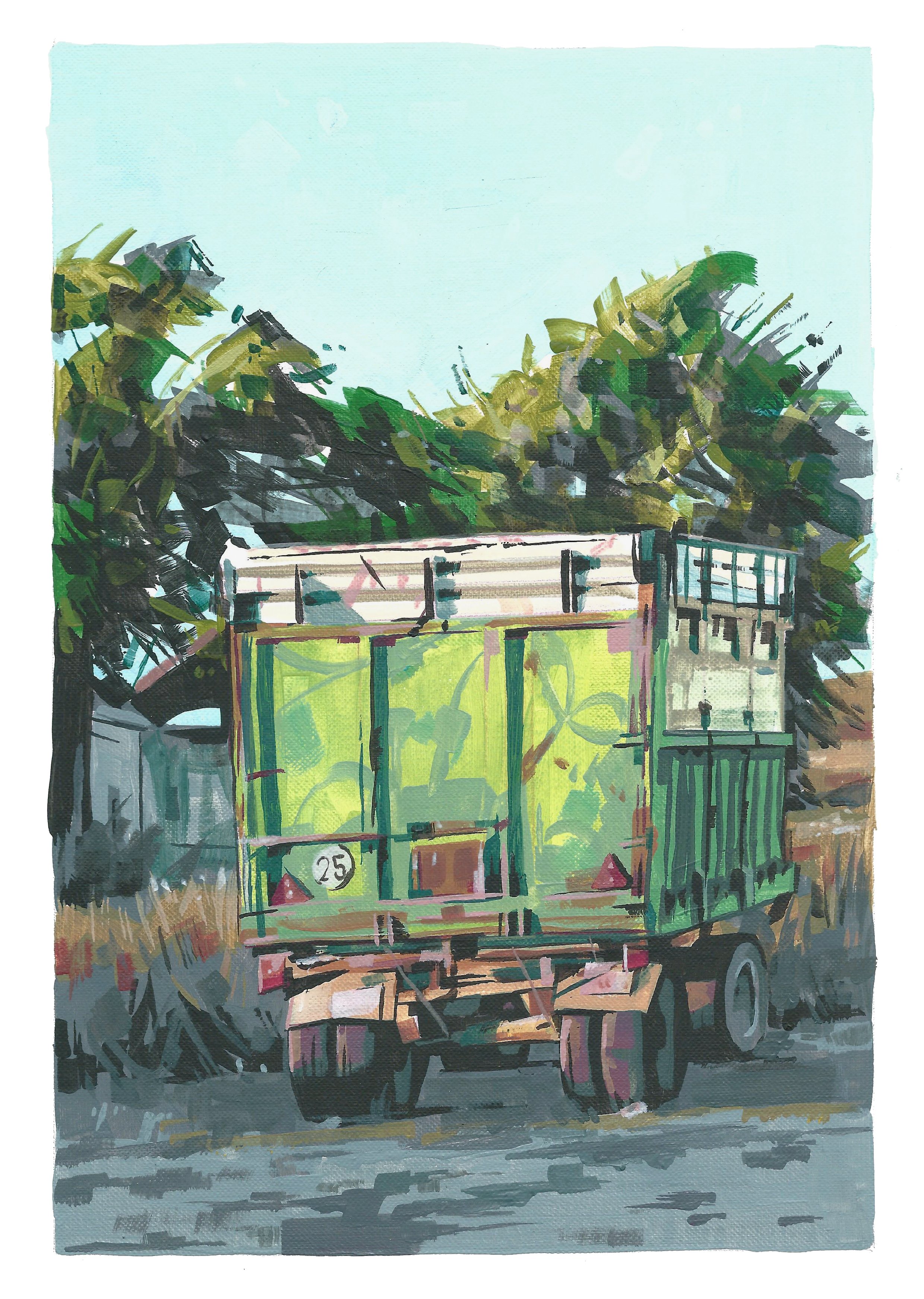 Remolque verde. Acrílico sobre papel, 21x29'5 cm VENDIDA