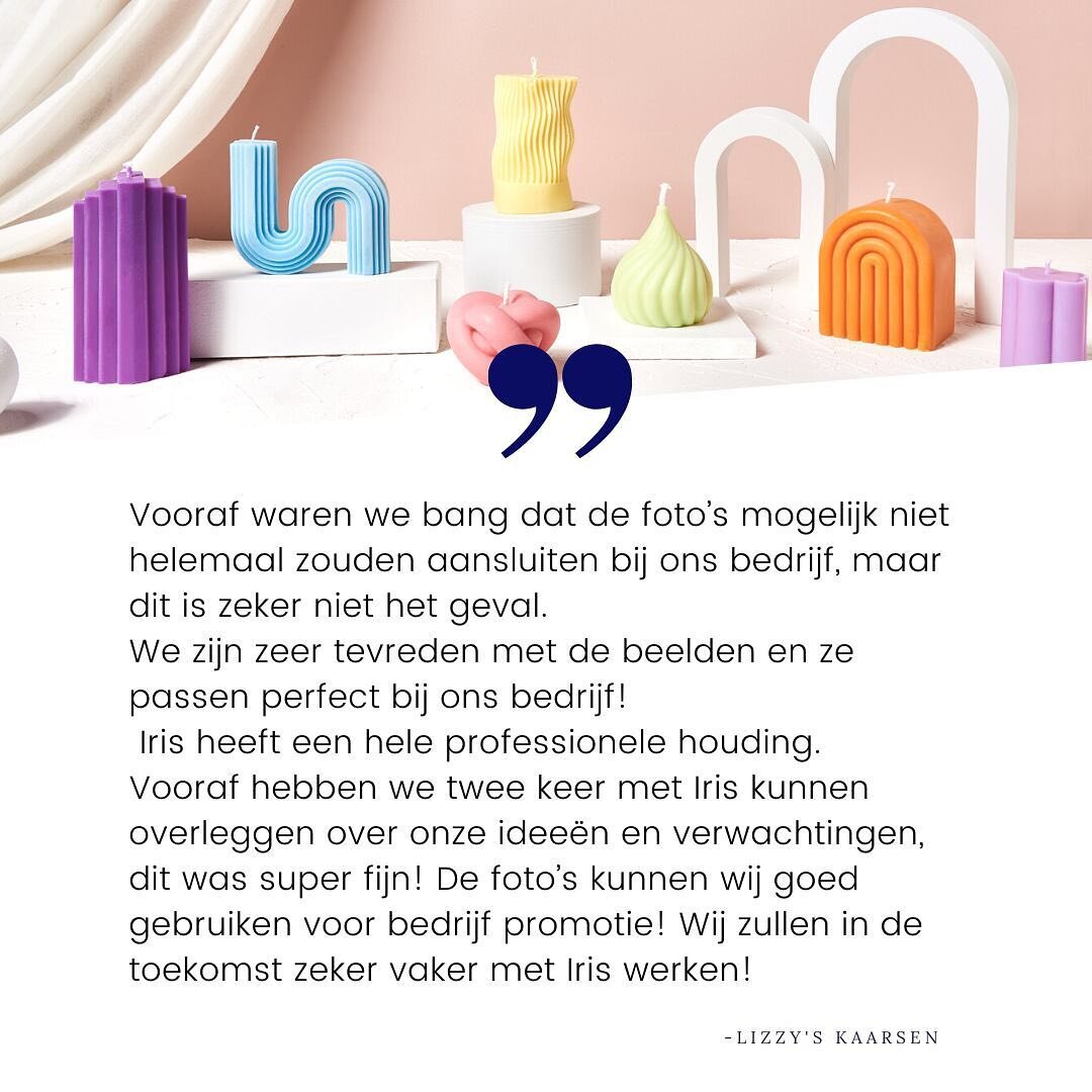 Review ✨

&ldquo;Vooraf waren we bang dat de foto&rsquo;s mogelijk niet helemaal zouden aansluiten bij ons bedrijf, maar dit is zeker niet het geval. 
We zijn zeer tevreden met de beelden en ze passen perfect bij ons bedrijf! Iris heeft een hele prof