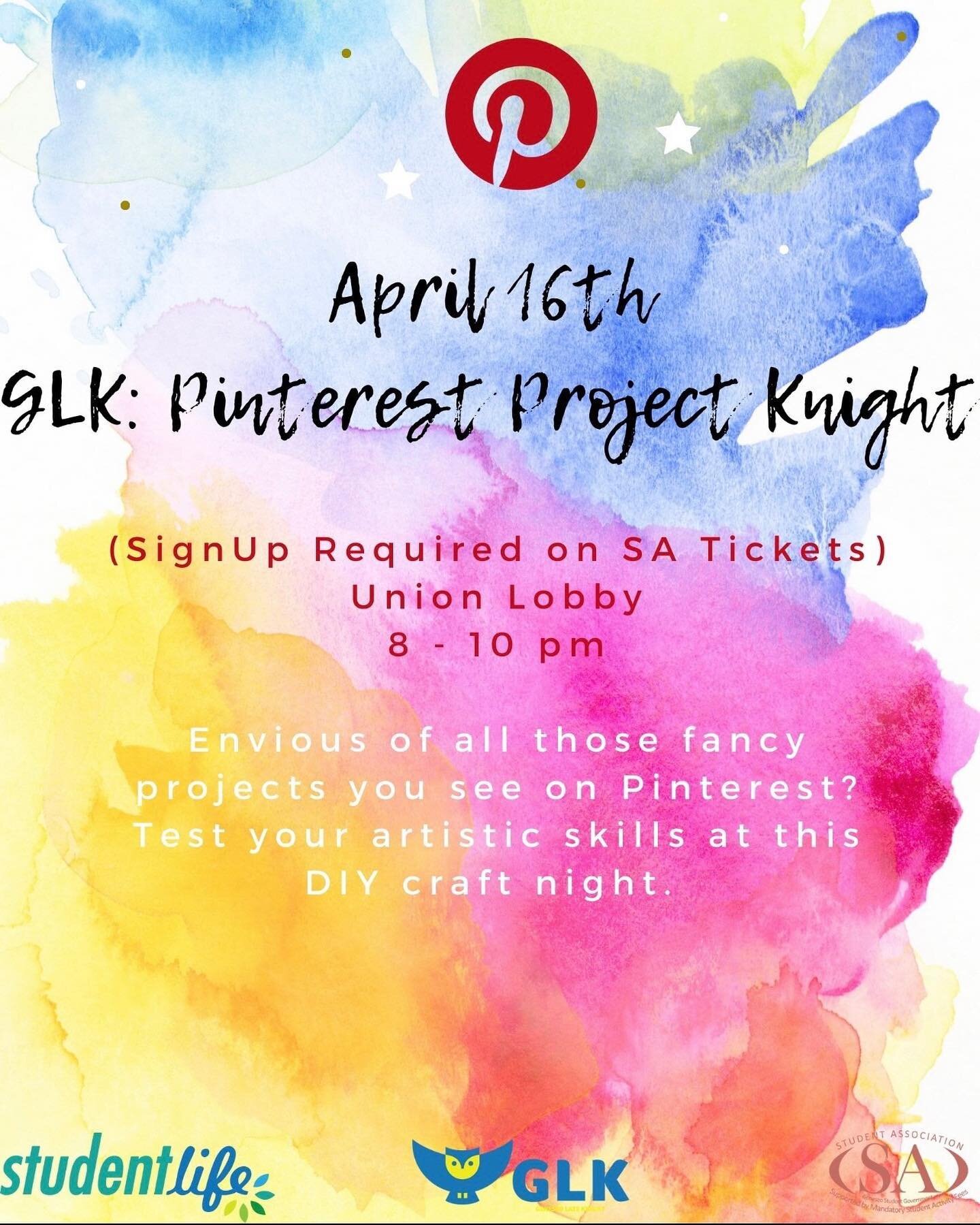 Stop by the Union tonight for Pinterest Project Night!!! Sign up at the link in our bio! 8-10pm! Hope to see you there!!