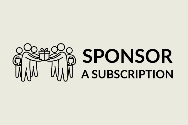 Group of outlined bodies with shared gifts in hands, Sponsor a Subscription