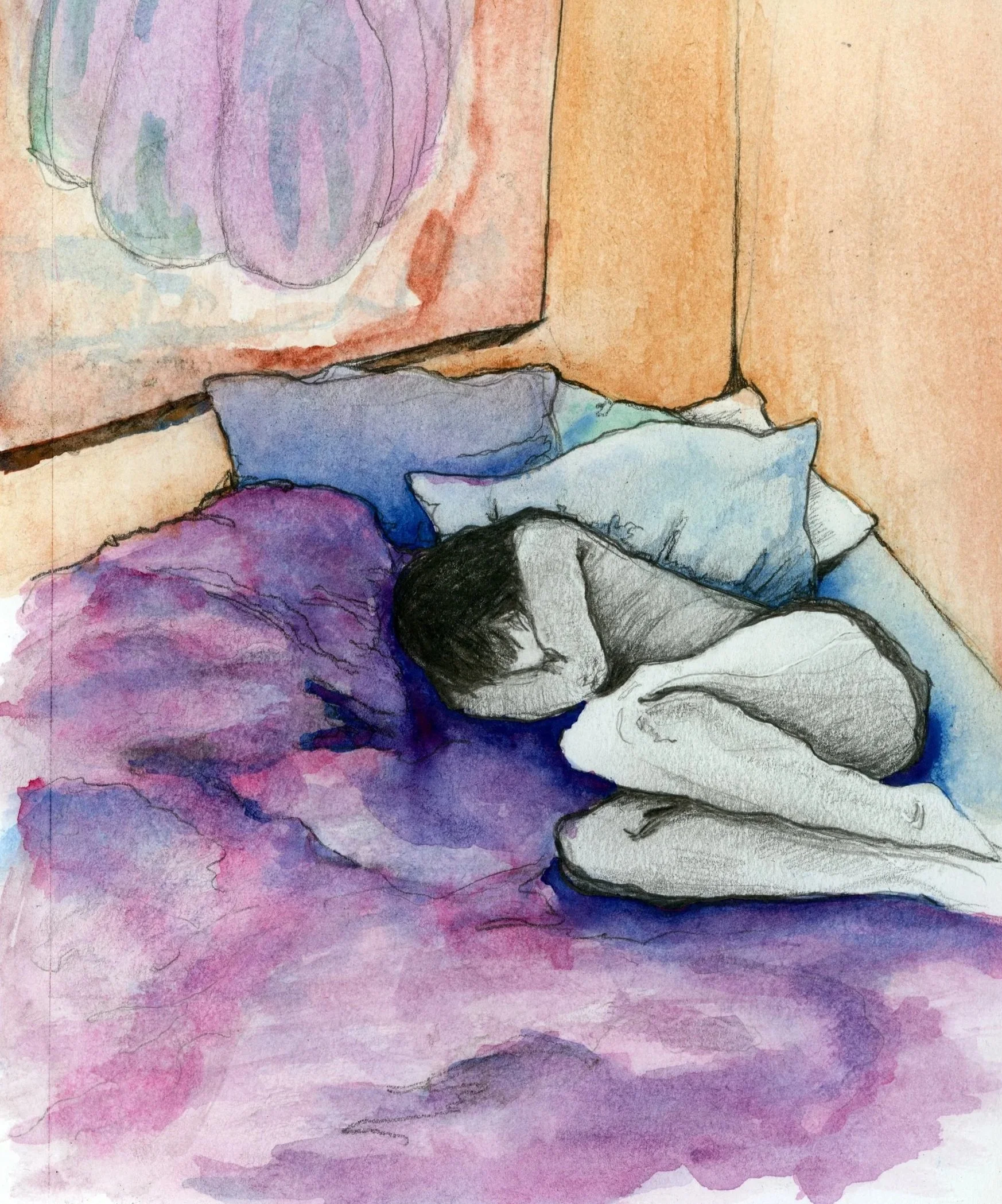 Prickly Legs & Fuzzy Blankets... 
Watercolor & graphite