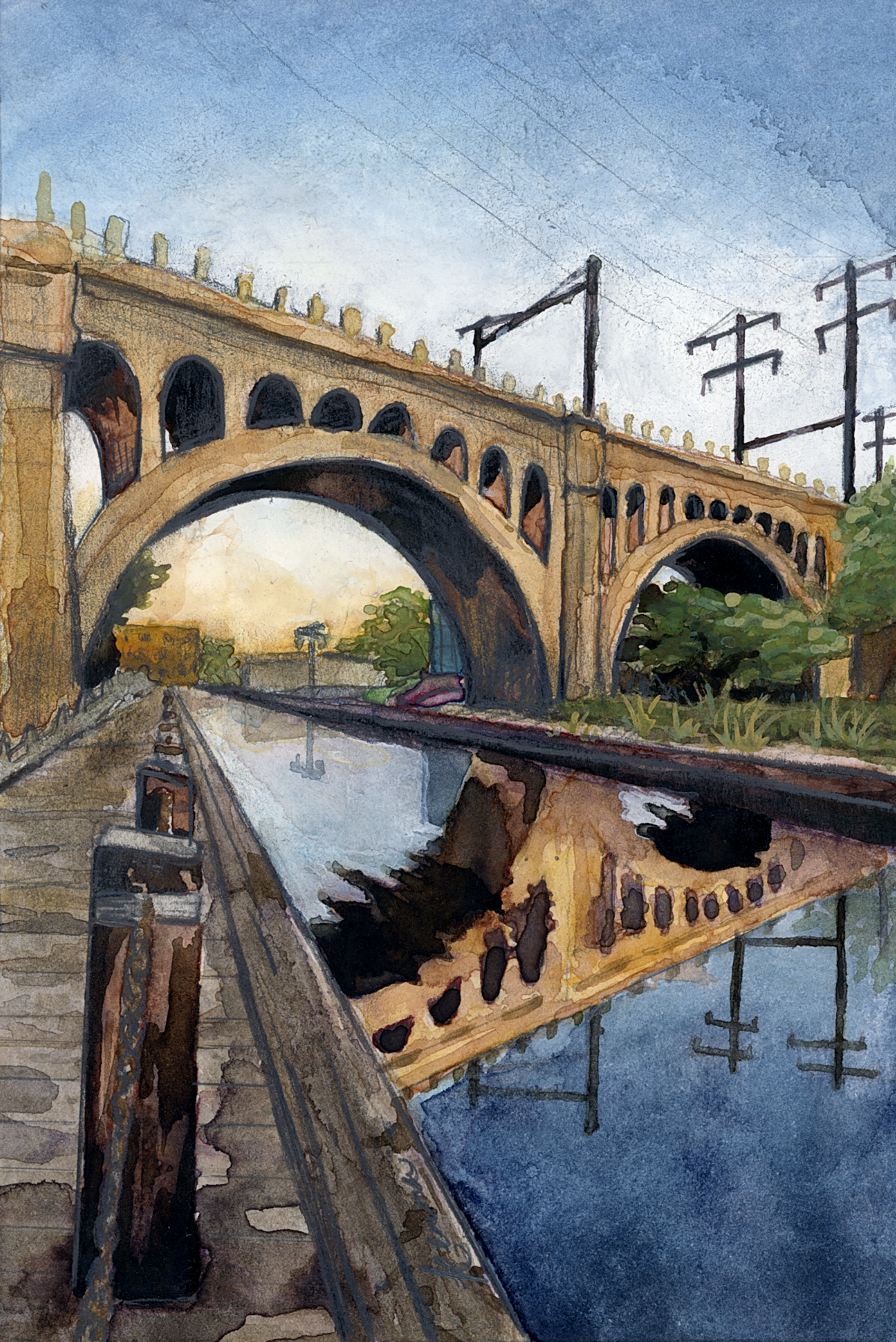 Cry Me a River (Manayunk Bridge Trail)... 
Watercolor, gouache & graphite