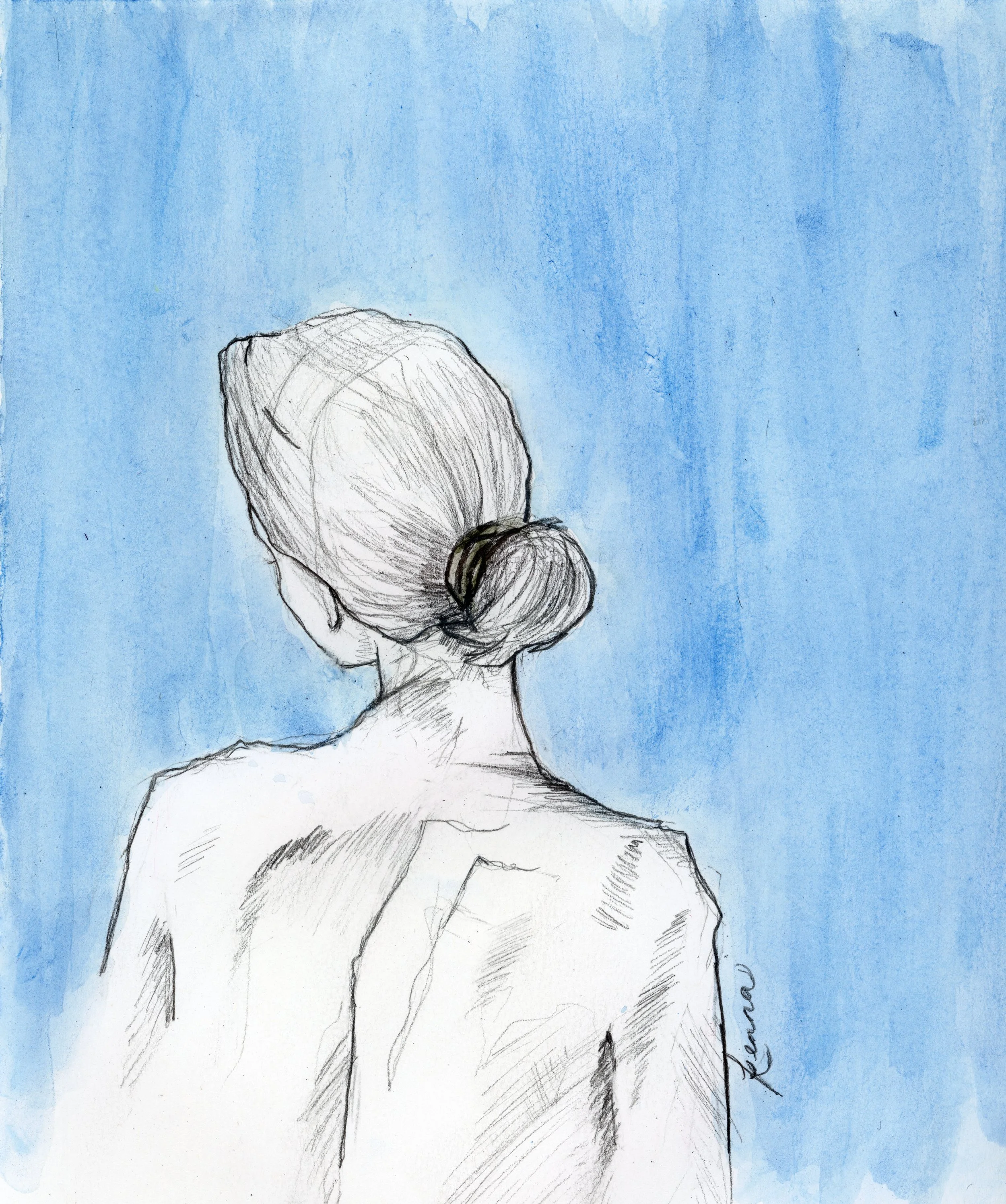 Study in Blue... 
Graphite & watercolor
