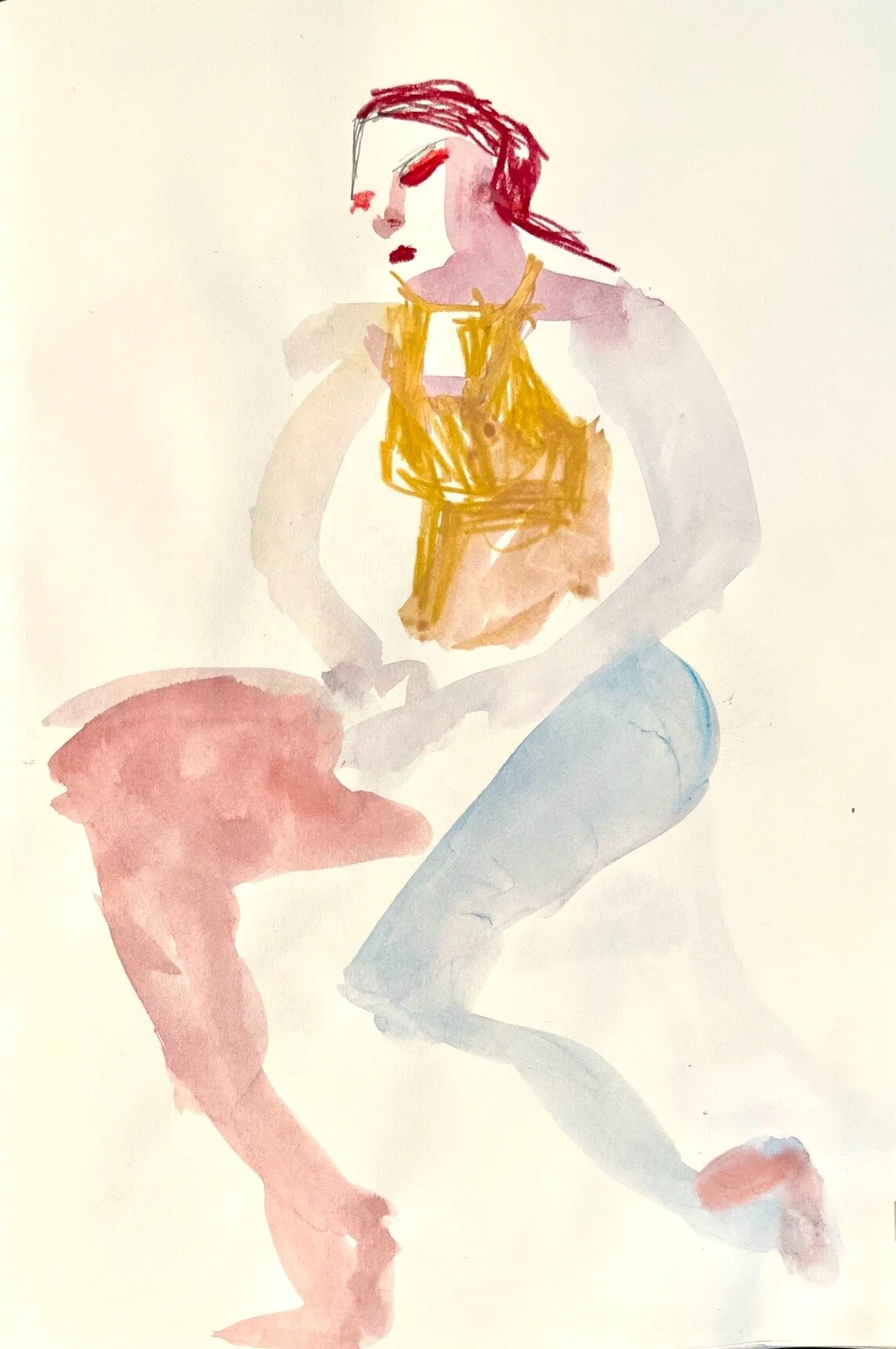 Anna in Yellow Bodysuit, 11 x 8", mixed, 2021