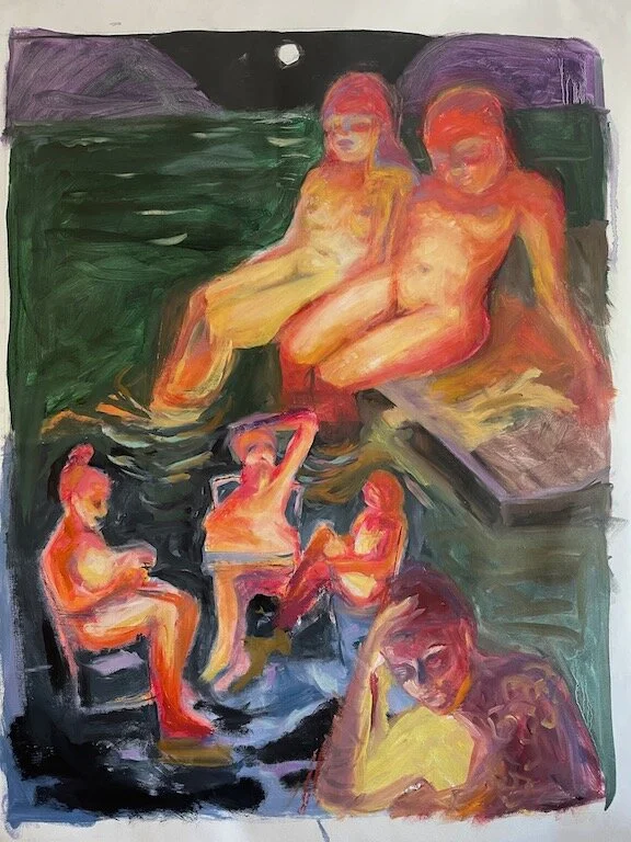 Lake Swim, 34 x 26", oil on canvas, 2021
