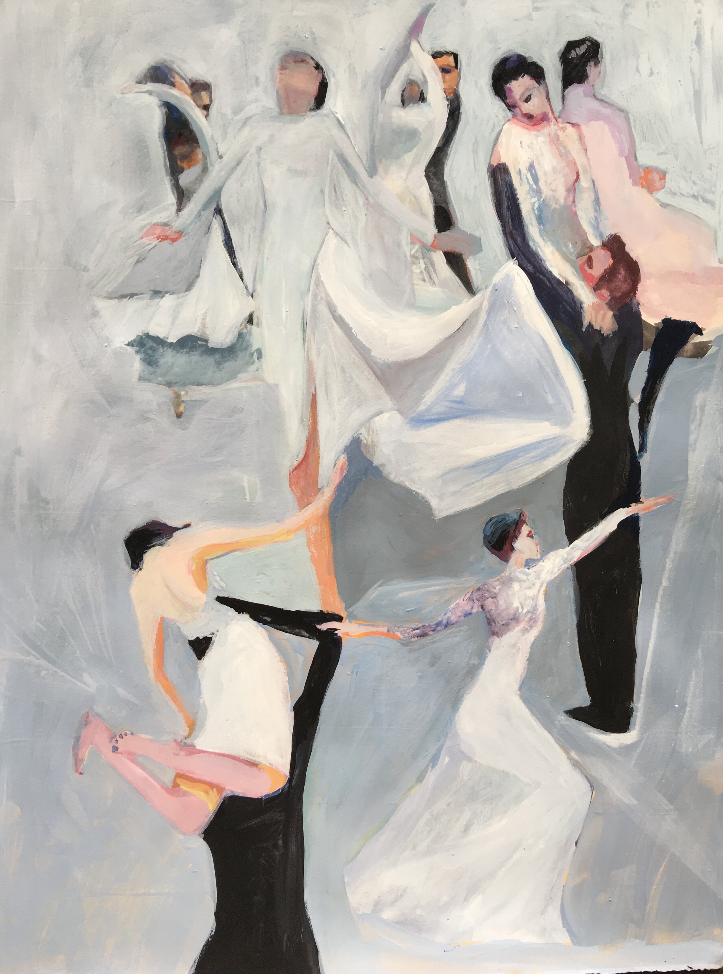 Snow Dancing, 30 x 22", gouache paper, 2019