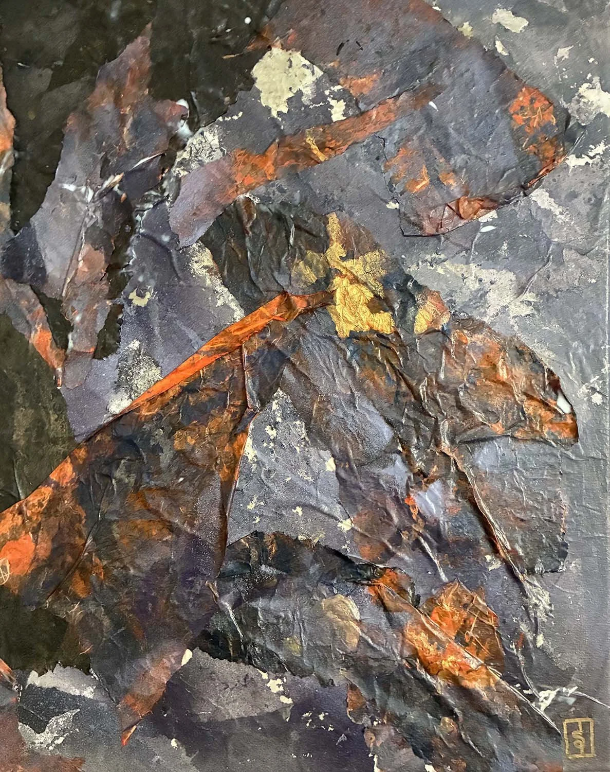 Trapped Future Painted hanji collage 10x30