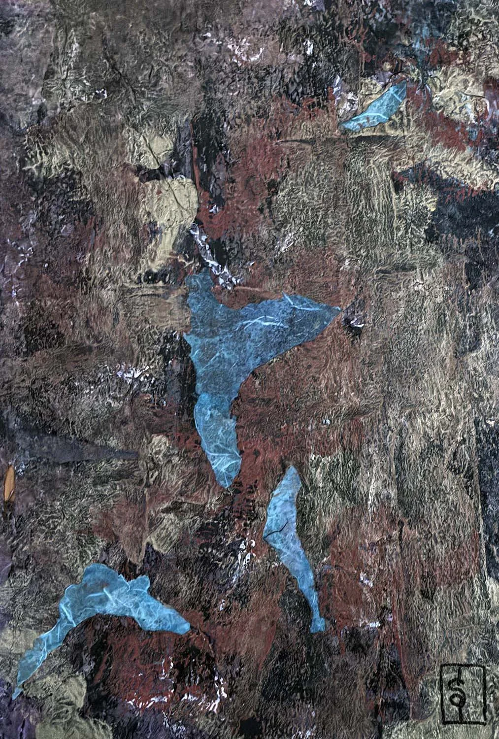Segmented Figure Painted hanji collage 15x13