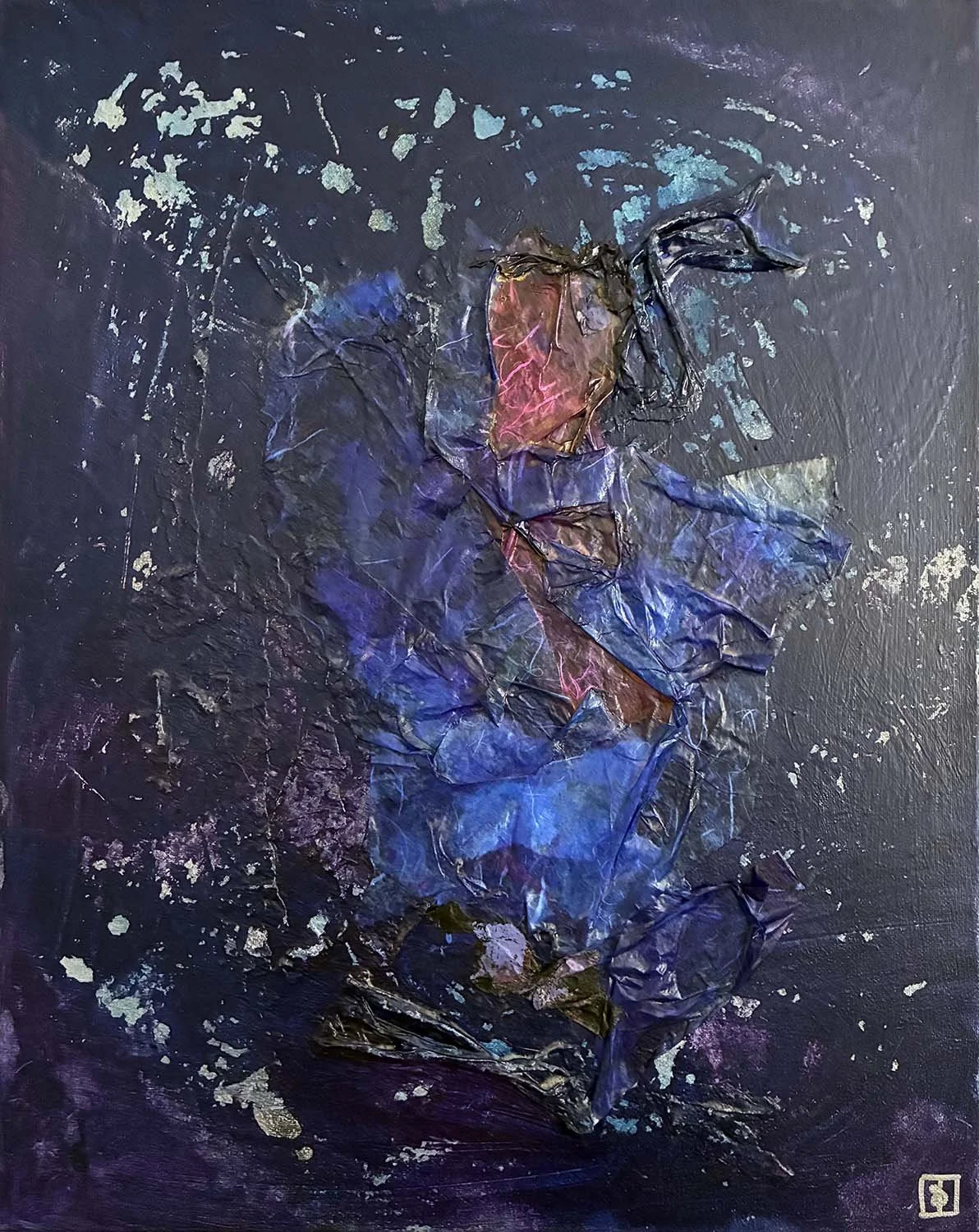 Crystalized Rose Painted hanji collage 16x20