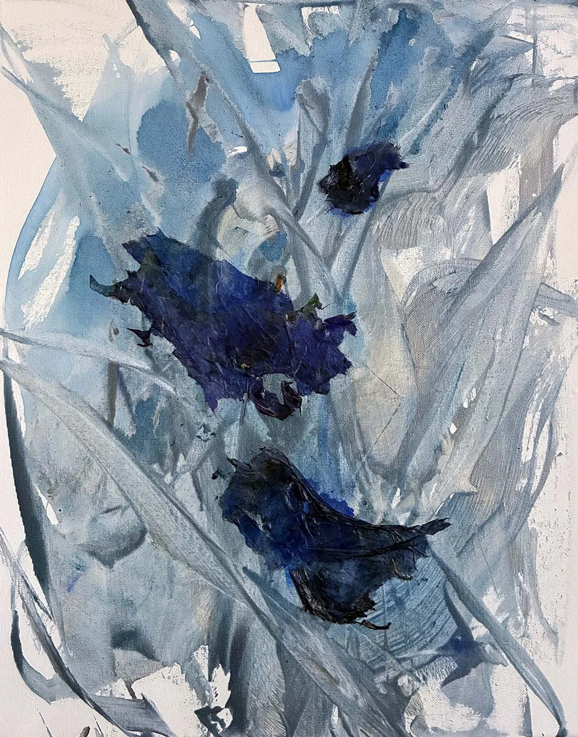 Blue Layers Painted hanji collage 16x20