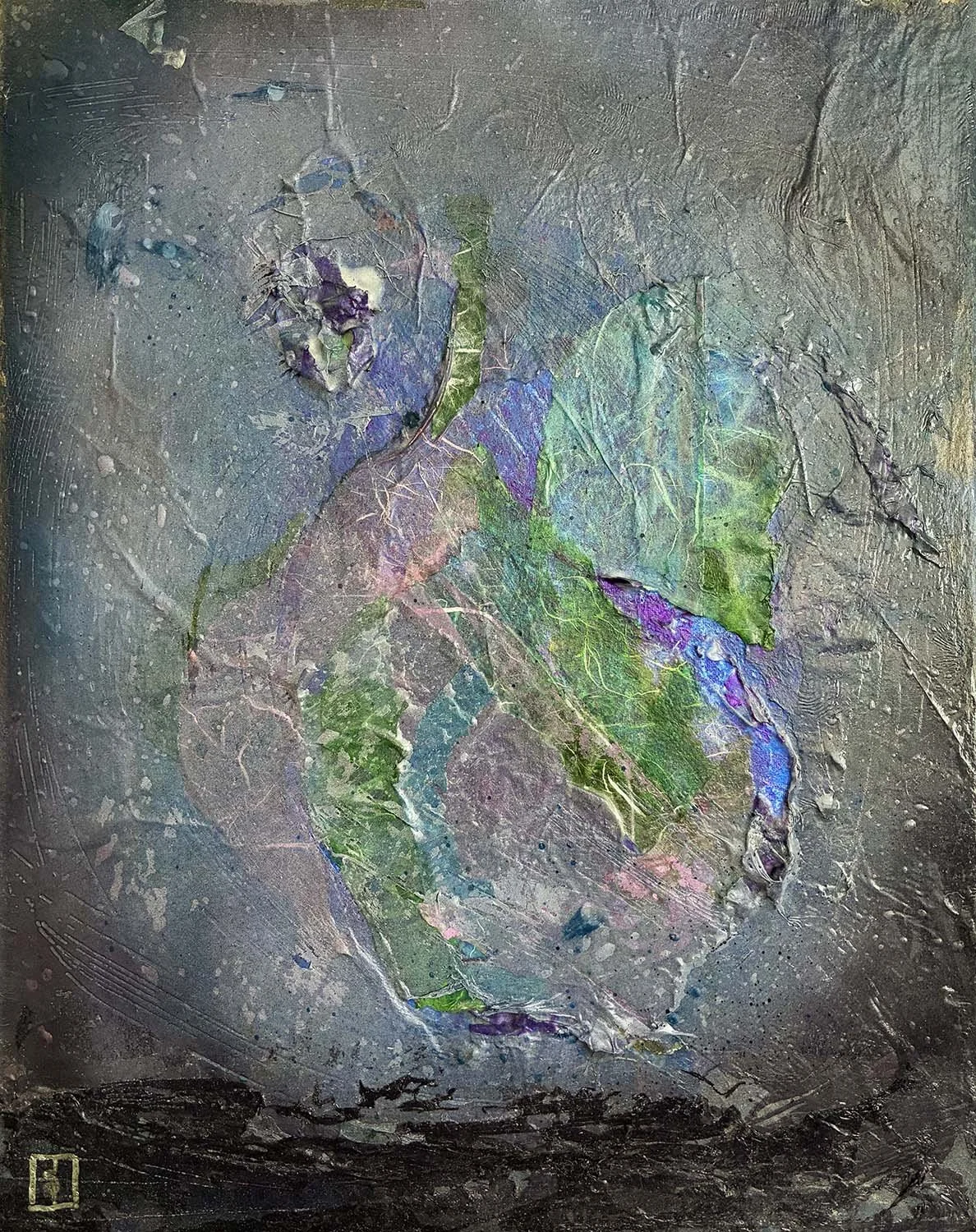 Curved Space Painted hanji collage 16x20