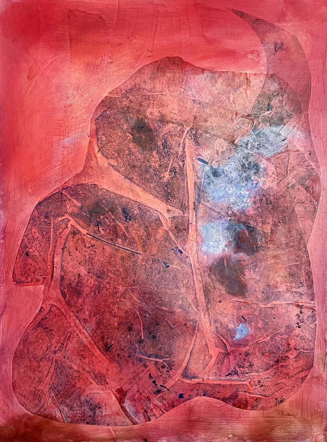 Red Earth Spirit Painted hanji collage 18x24