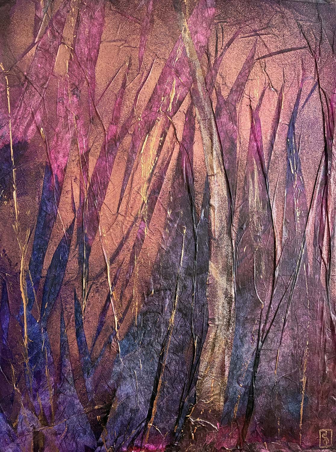 Reaching for Light Painted hanji collage 18x24-framed