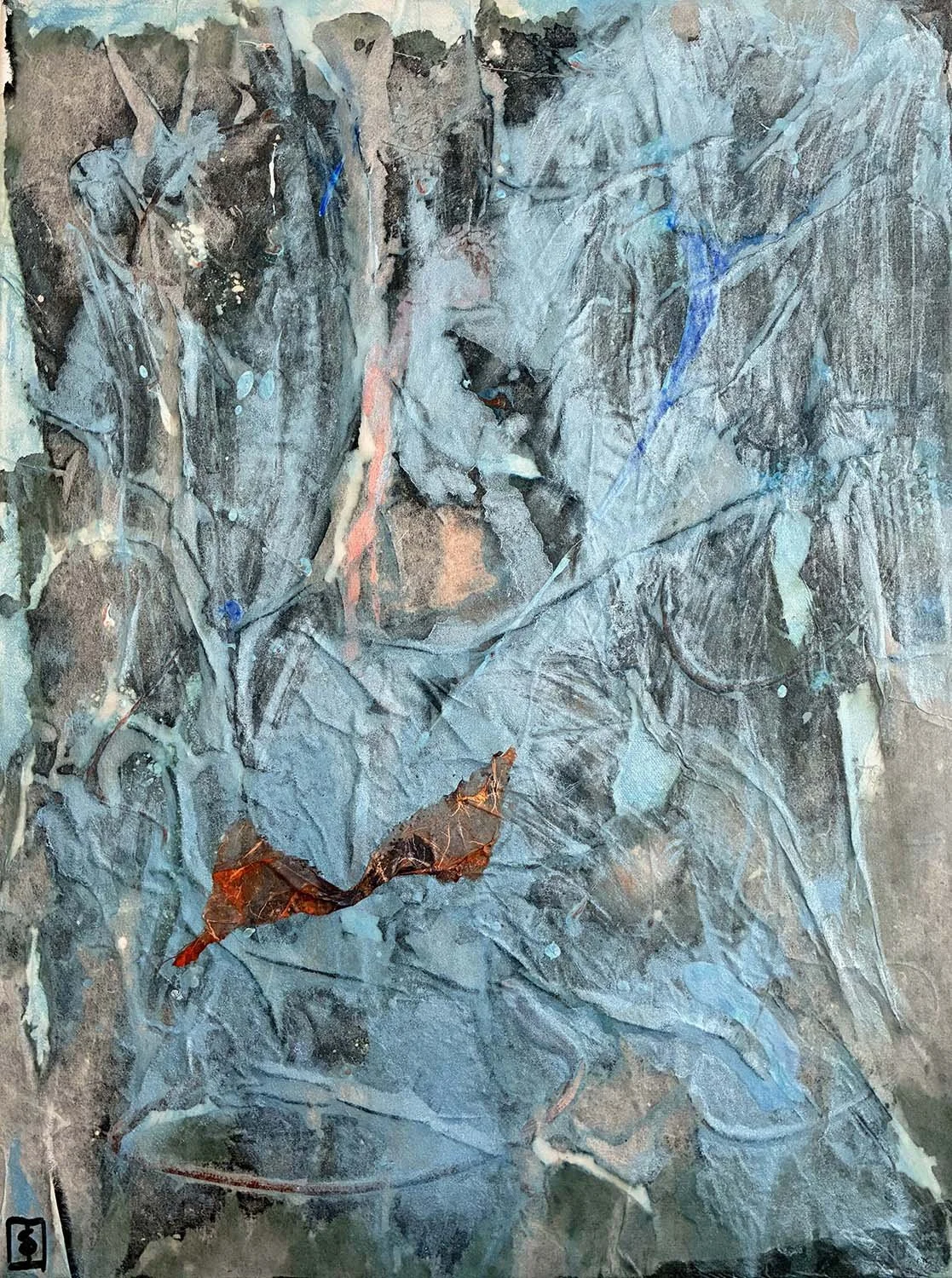 Aqua Form Painted hanji collage 18x24