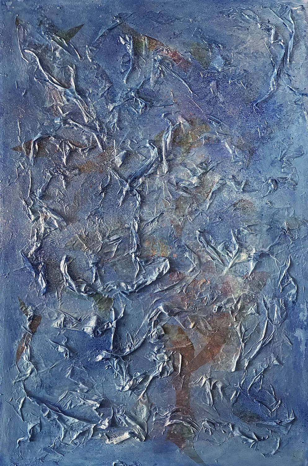 Azure Unfolding Painted hanji collage 24x36