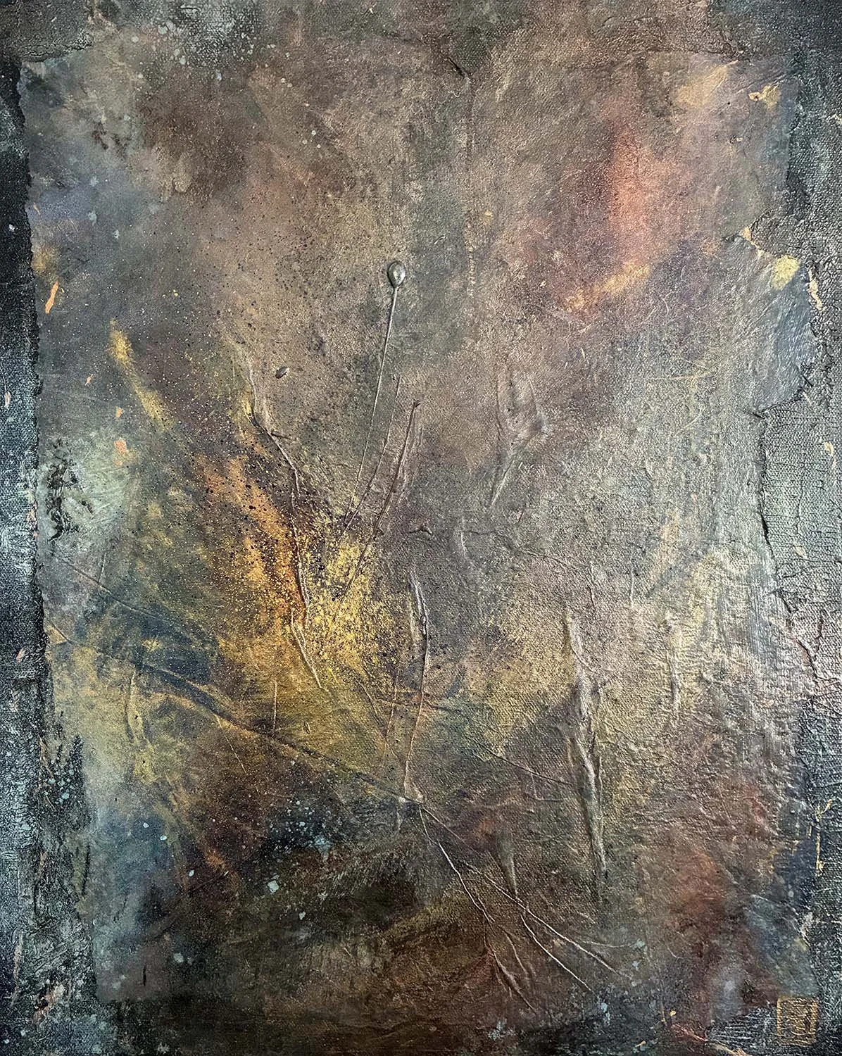 Mist on the Water Painted hanji collage 16x20