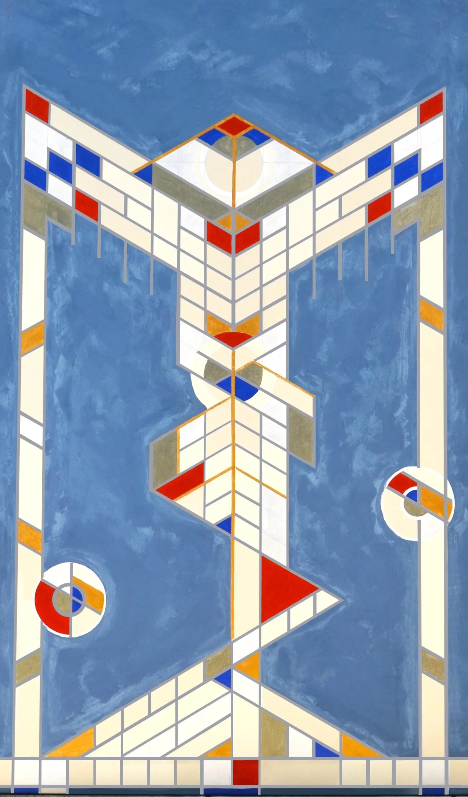 Blue Flyer: Geometric Bird in Flight Painting