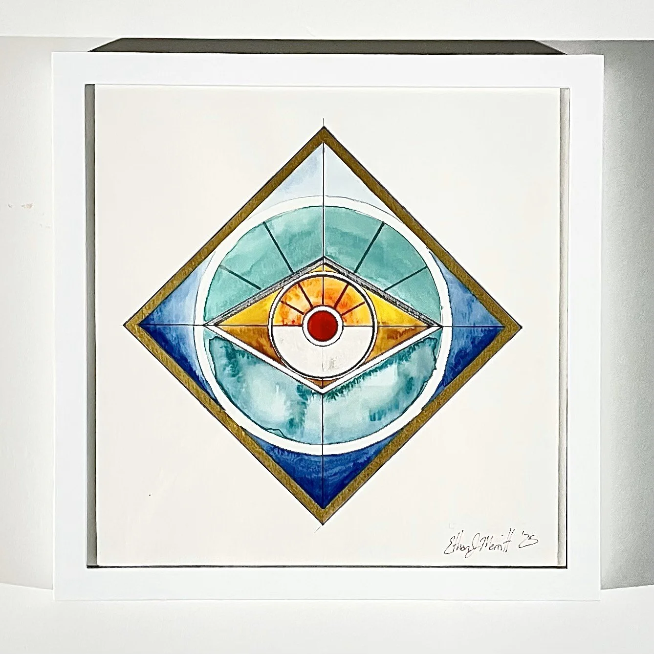 Rising Dawn: Geometric Watercolor Sunset