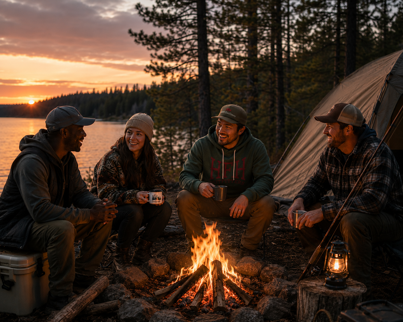 HFH hunting camp enamel mug white — lifestyle outdoor gear HFH Outfitters.png