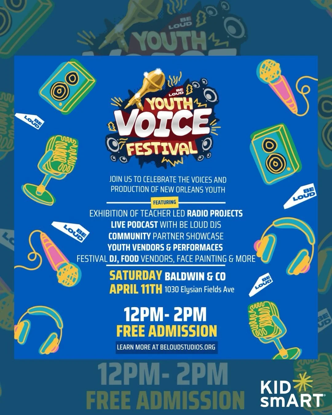 Join us for a fantastic day at the Youth Voice Festival courtesy of @beloudstudios!🌟

We are excited to announce that KID smART will be tabling at this incredible community celebration of youth voice and expression. Come out to support our young tal
